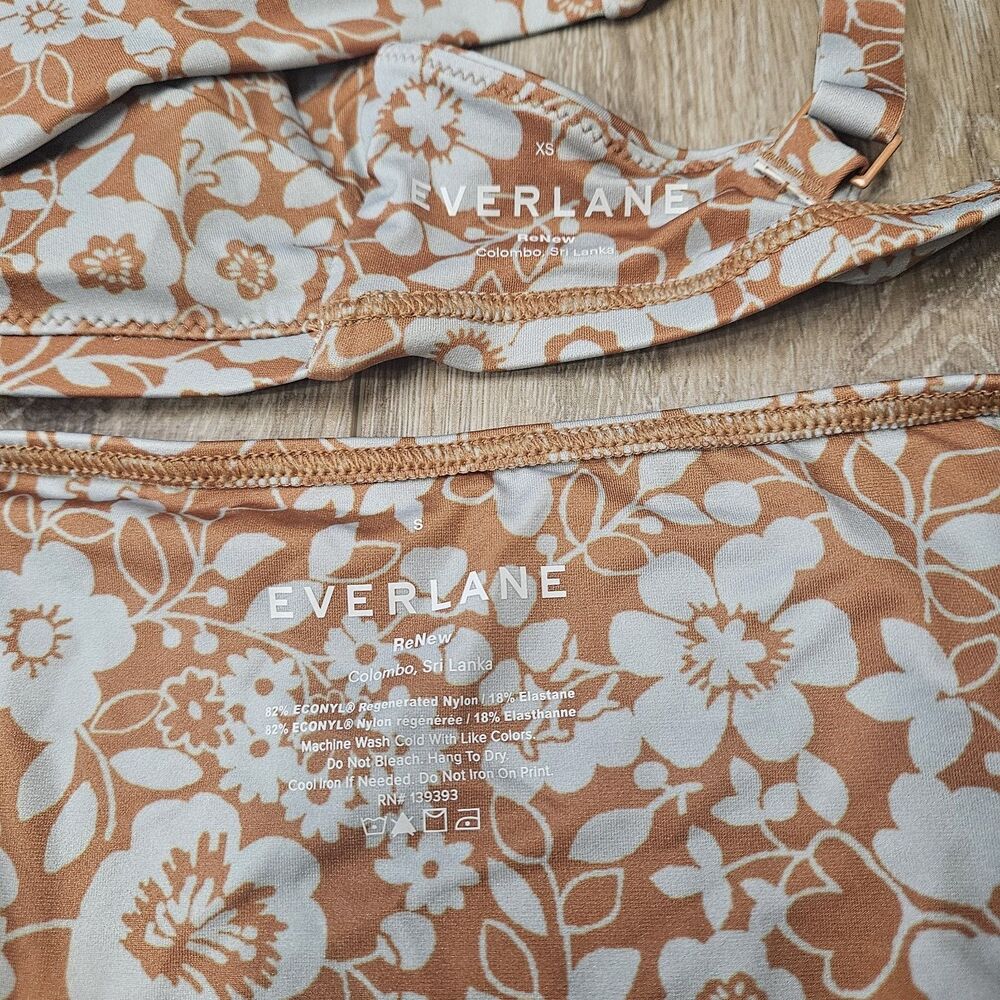 Everlane Bikini Set Blue Honey Floral Square Neck High Waist Women's XS Small - Picture 9 of 9